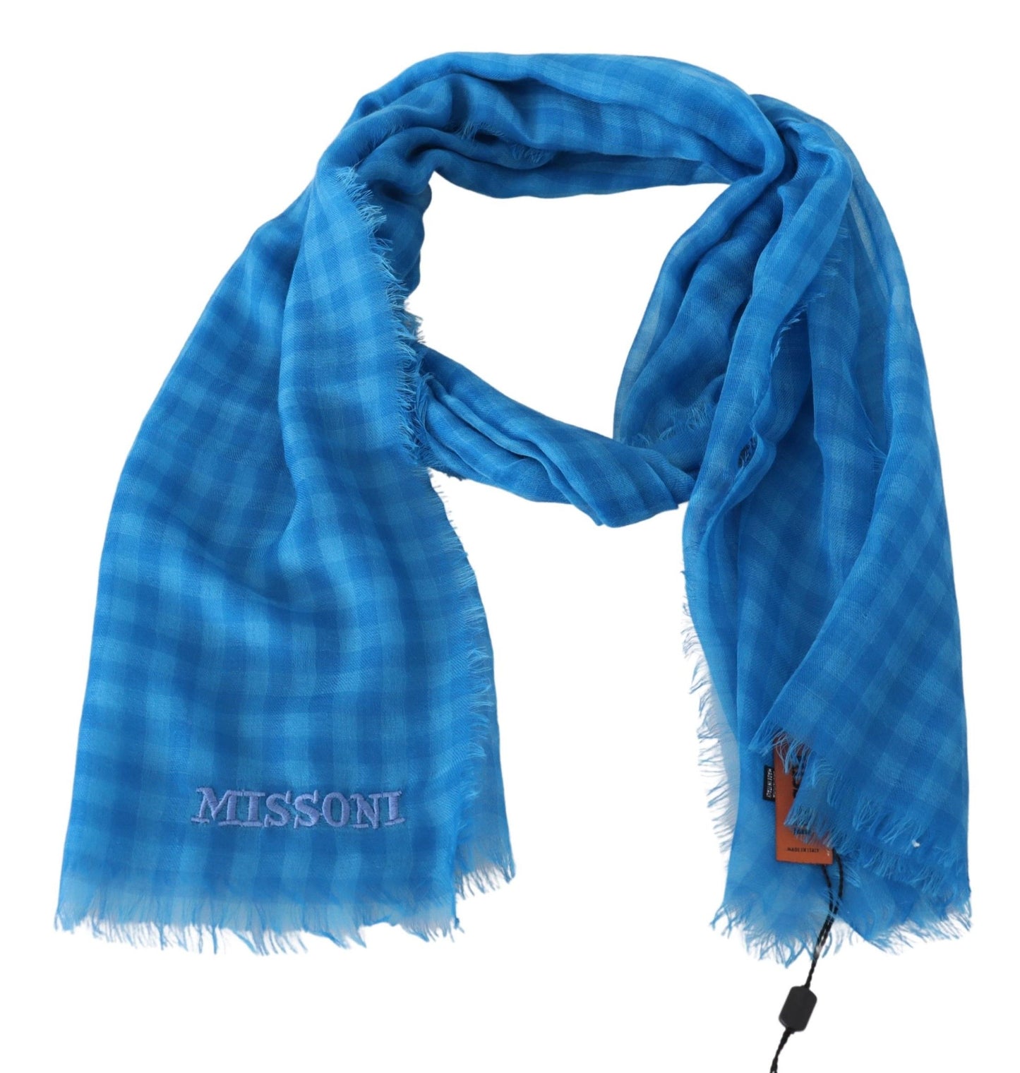 Missoni Blauwe Geruite Kasjmier Unisex Wikkel Sjaal met Franjes