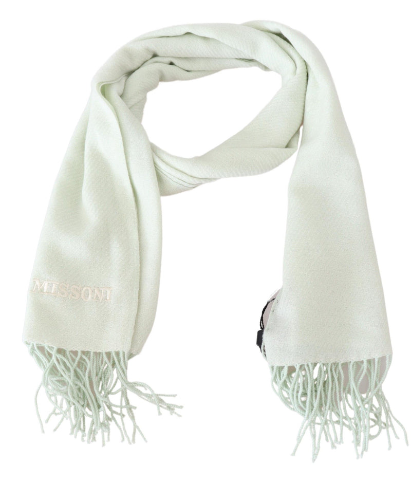 Missoni Light Green Pattern Cashmere Unisex Wrap Scarf with Fringes
