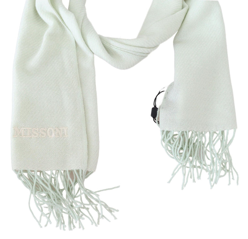 Missoni Light Green Pattern Cashmere Unisex Wrap Scarf with Fringes