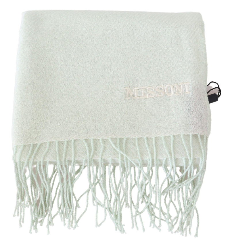 Missoni Light Green Pattern Cashmere Unisex Wrap Scarf with Fringes