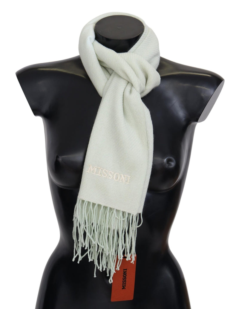 Missoni Light Green Pattern Cashmere Unisex Wrap Scarf with Fringes
