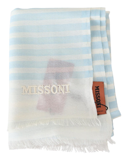 Écharpe portefeuille unisexe en cachemire bleu et blanc Missoni