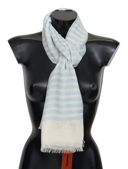Écharpe portefeuille unisexe en cachemire bleu et blanc Missoni