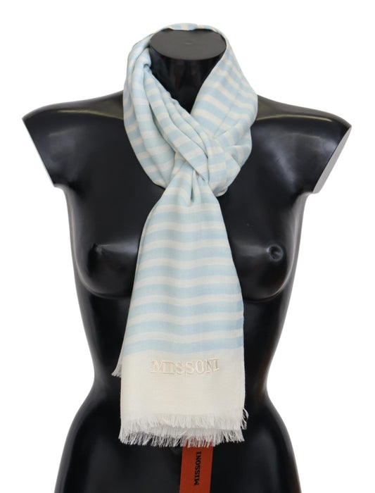 Missoni Blauw Wit Gevoerde Kasjmier Unisex Wikkelsjaal