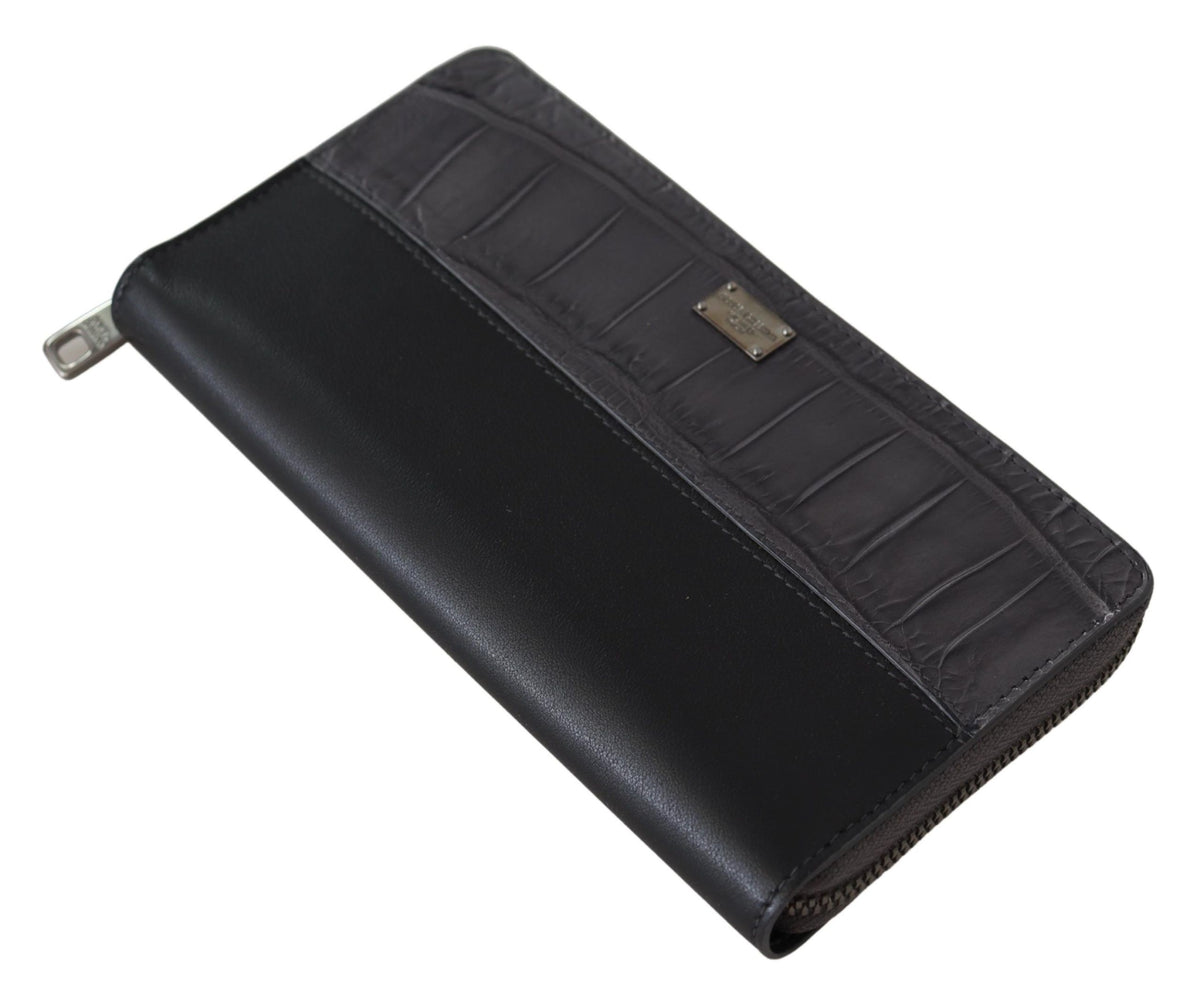 Portefeuille continental zippé en cuir noir Dolce &amp; Gabbana