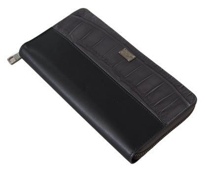 Portefeuille continental zippé en cuir noir Dolce &amp; Gabbana