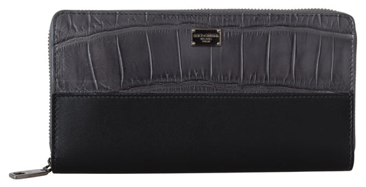 Portefeuille continental zippé en cuir noir Dolce &amp; Gabbana