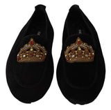 Mocassins Dolce &amp; Gabbana en cuir noir avec couronne dorée et cristal