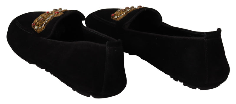 Mocassins Dolce &amp; Gabbana en cuir noir avec couronne dorée et cristal