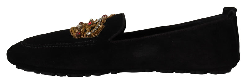 Mocassins Dolce &amp; Gabbana en cuir noir avec couronne dorée et cristal