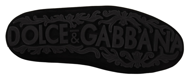 Mocassins Dolce &amp; Gabbana en cuir noir avec couronne dorée et cristal