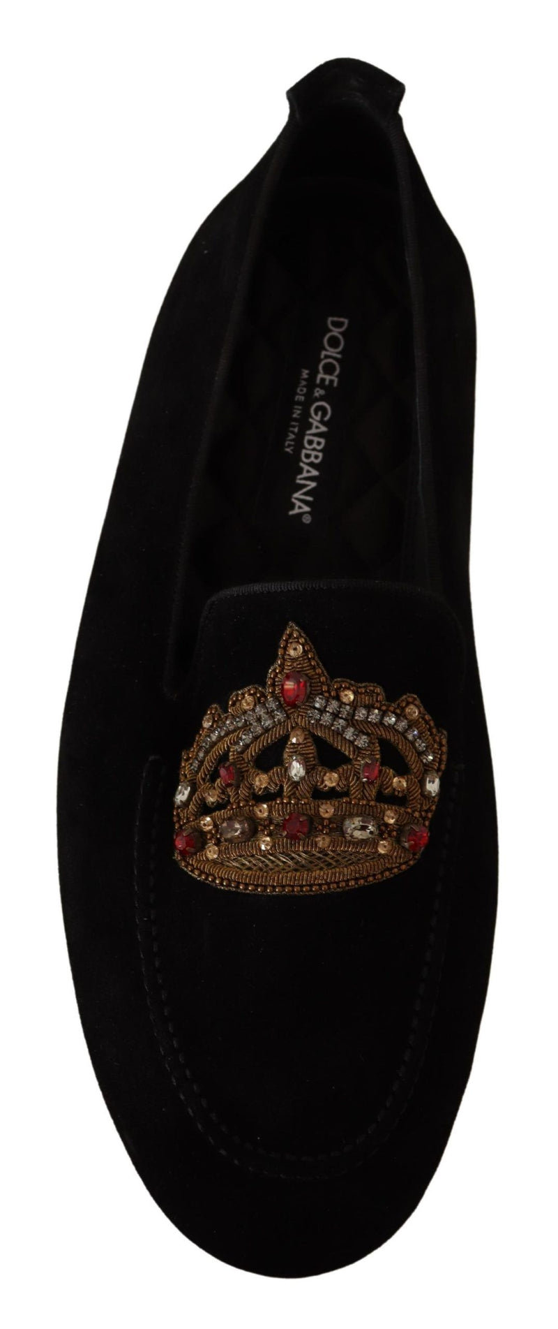 Mocassins Dolce &amp; Gabbana en cuir noir avec couronne dorée et cristal