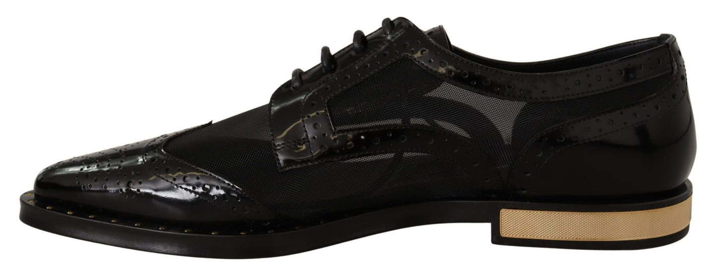 Dolce & Gabbana Zwarte Lederen Brogue Schoenen met Doorzichtige Vleugelpunten