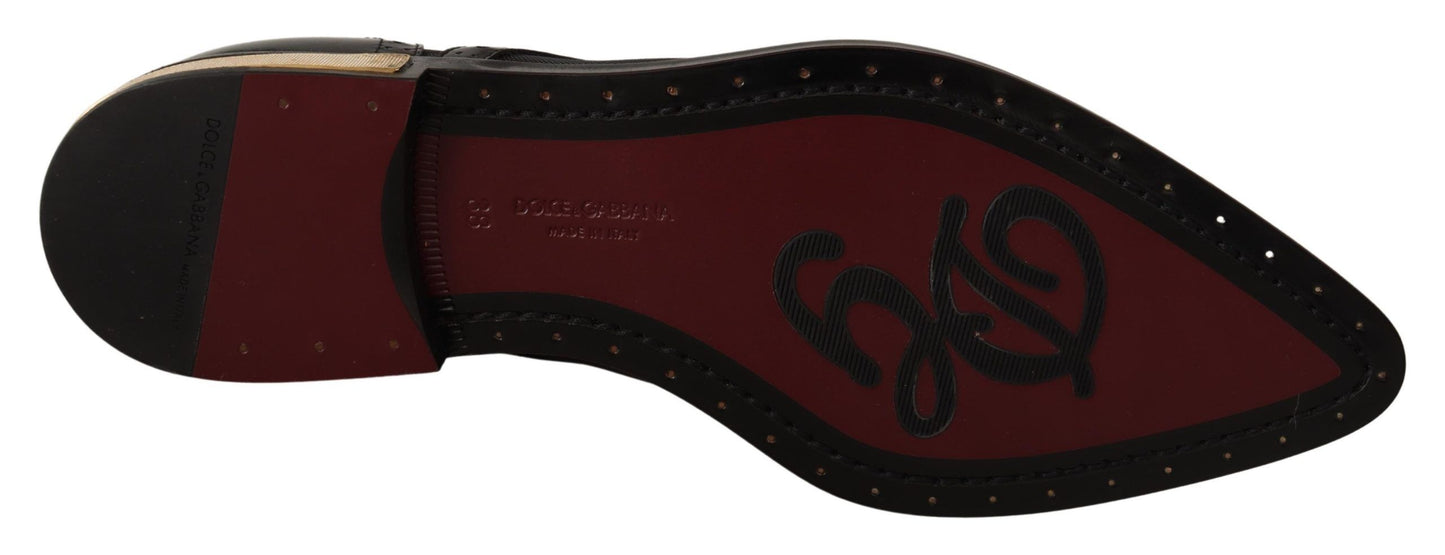 Dolce & Gabbana Zwarte Lederen Brogue Schoenen met Doorzichtige Vleugelpunten