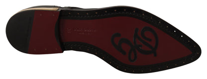 Dolce & Gabbana Zwarte Lederen Brogue Schoenen met Doorzichtige Vleugelpunten