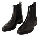 Bottines plates Dolce &amp; Gabbana en cuir noir, montantes à la cheville
