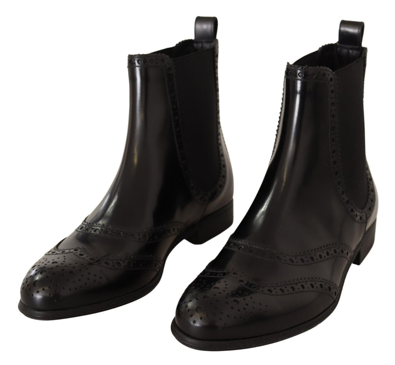 Bottines plates Dolce &amp; Gabbana en cuir noir, montantes à la cheville