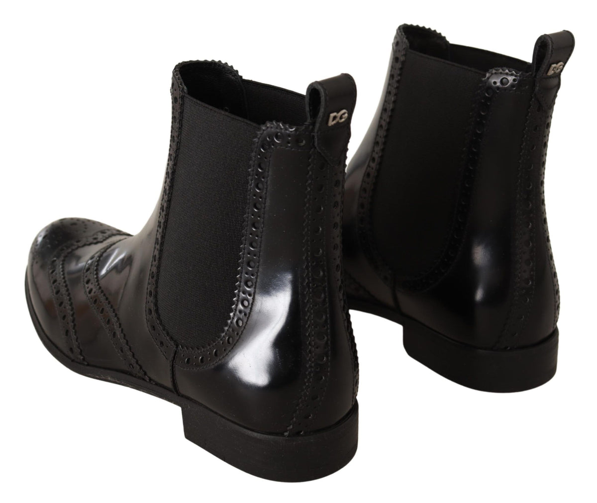Bottines plates Dolce &amp; Gabbana en cuir noir, montantes à la cheville
