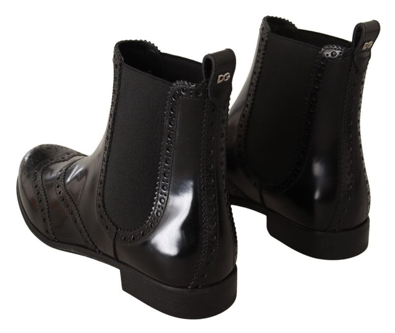 Bottines plates Dolce &amp; Gabbana en cuir noir, montantes à la cheville