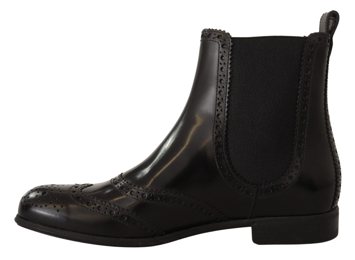 Bottines plates Dolce &amp; Gabbana en cuir noir, montantes à la cheville
