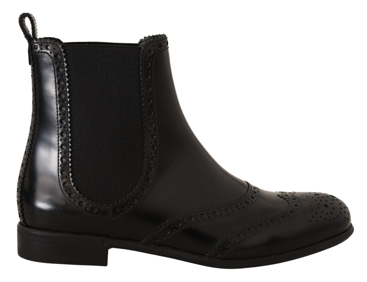 Bottines plates Dolce &amp; Gabbana en cuir noir, montantes à la cheville