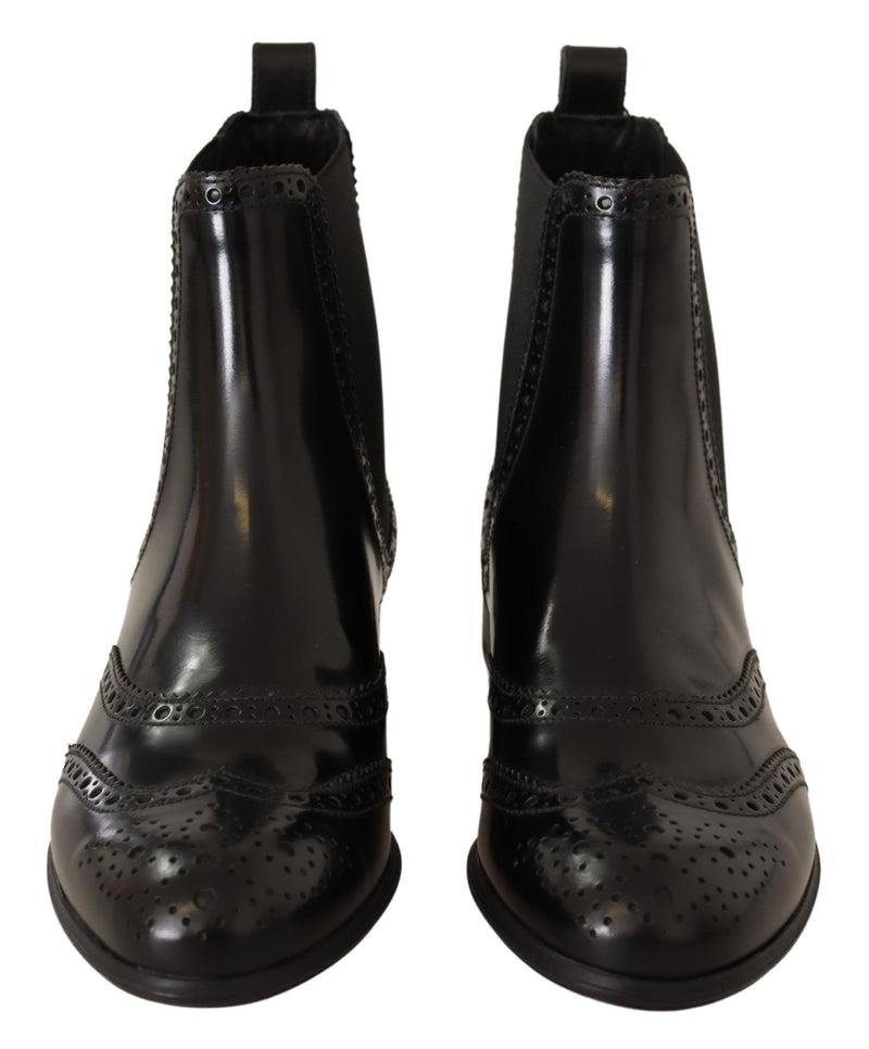 Bottines plates Dolce &amp; Gabbana en cuir noir, montantes à la cheville