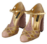 Escarpins Dolce &amp; Gabbana en cuir rose doré et cristaux, à bride en T
