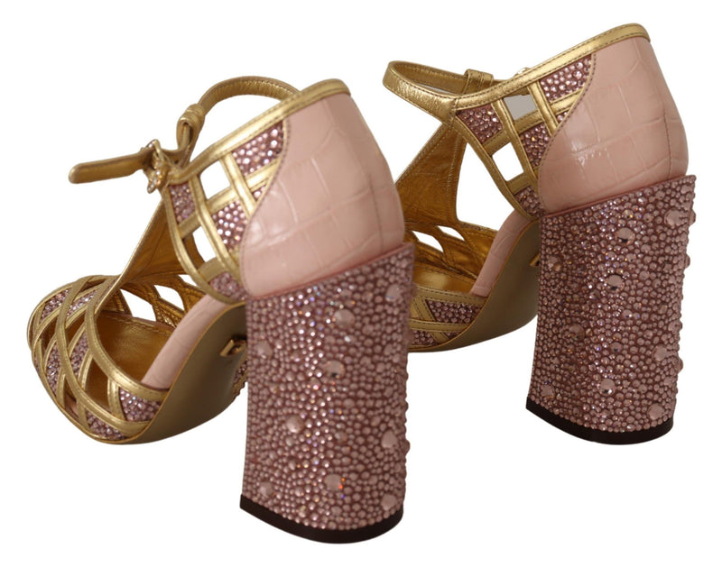 Escarpins Dolce &amp; Gabbana en cuir rose doré et cristaux, à bride en T