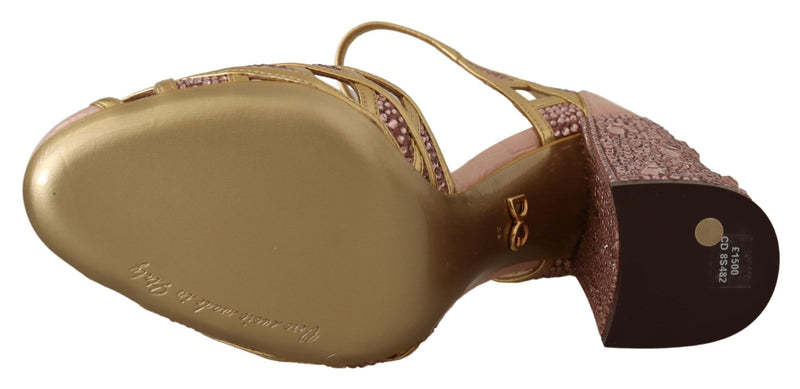 Escarpins Dolce &amp; Gabbana en cuir rose doré et cristaux, à bride en T