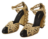 Chaussures Dolce &amp; Gabbana en cuir noir et or à brides cloutées à la cheville