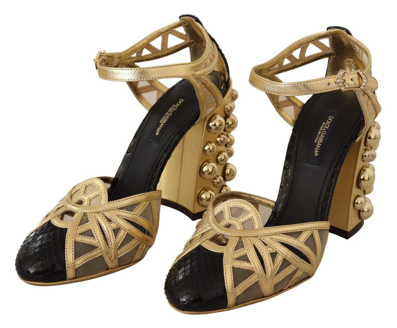 Chaussures Dolce &amp; Gabbana en cuir noir et or à brides cloutées à la cheville