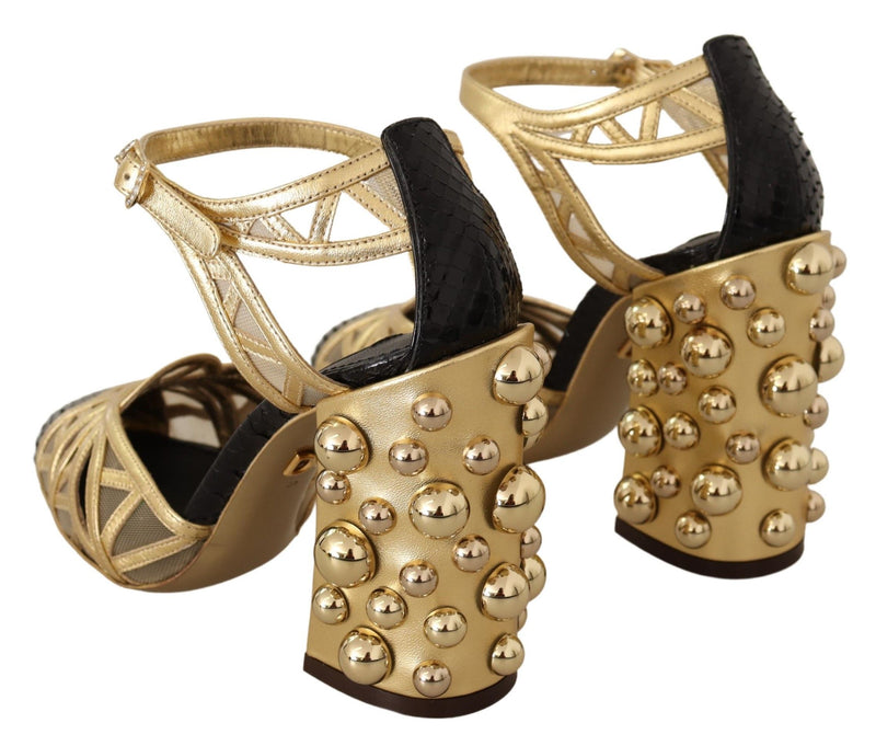 Chaussures Dolce &amp; Gabbana en cuir noir et or à brides cloutées à la cheville