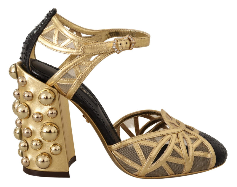 Chaussures Dolce &amp; Gabbana en cuir noir et or à brides cloutées à la cheville