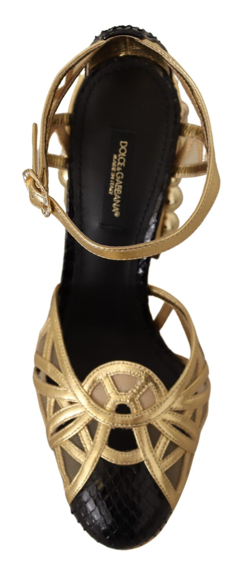 Chaussures Dolce &amp; Gabbana en cuir noir et or à brides cloutées à la cheville