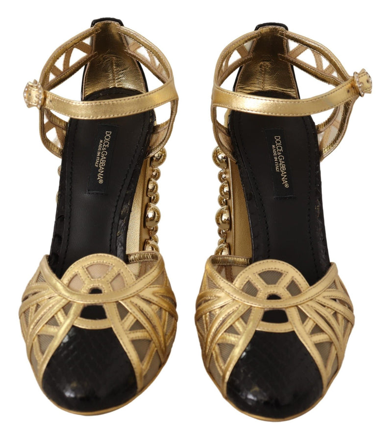 Chaussures Dolce &amp; Gabbana en cuir noir et or à brides cloutées à la cheville
