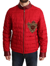 Dolce & Gabbana Manteau bomber en brocart rouge avec logo couronne dorée