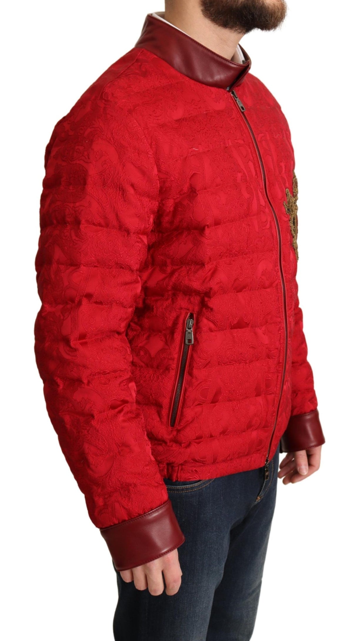 Dolce & Gabbana Manteau bomber en brocart rouge avec logo couronne dorée