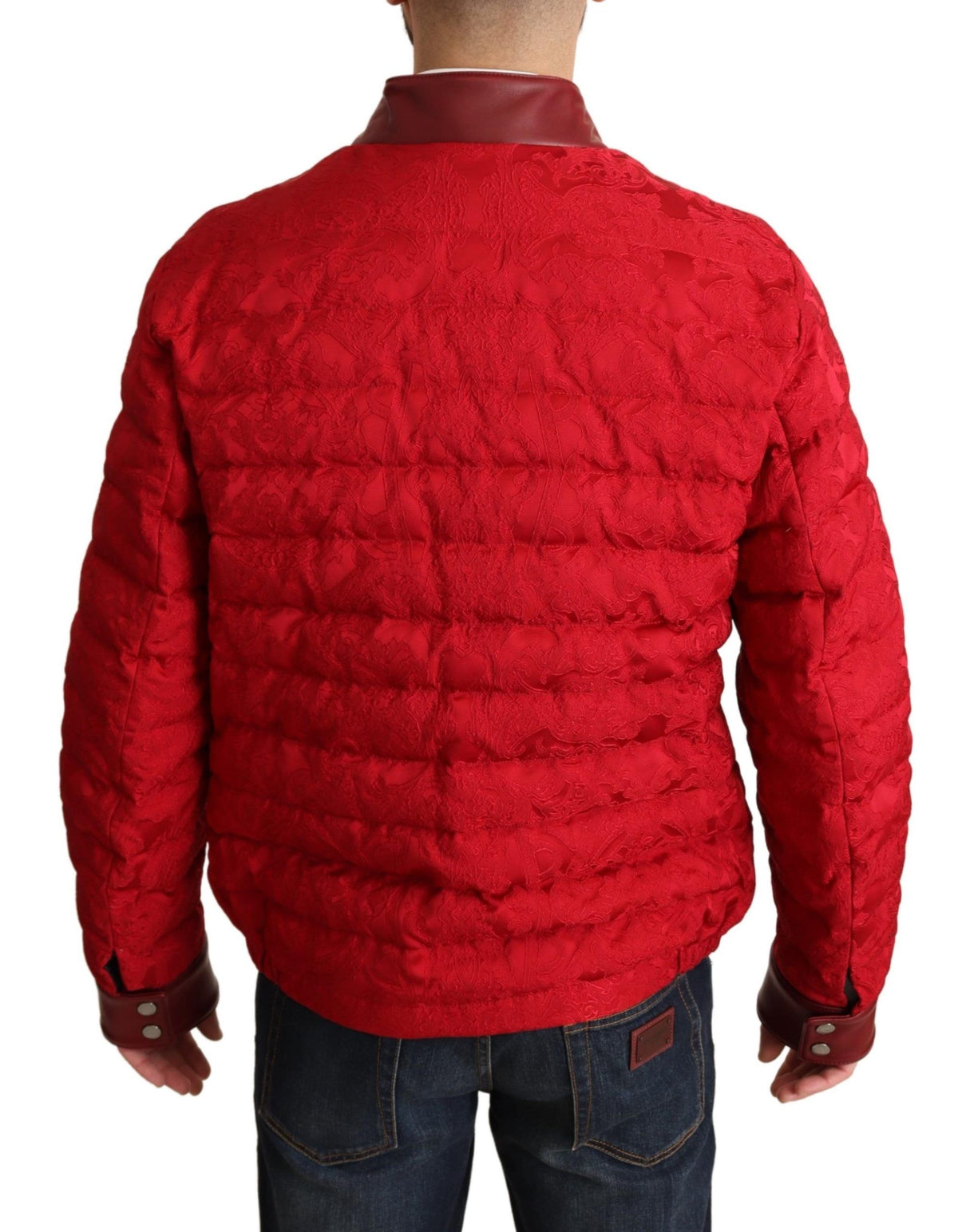 Dolce & Gabbana Manteau bomber en brocart rouge avec logo couronne dorée