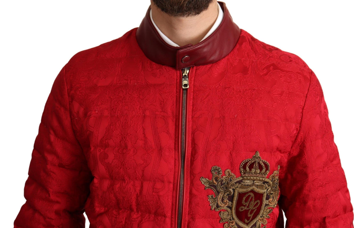 Dolce & Gabbana Manteau bomber en brocart rouge avec logo couronne dorée