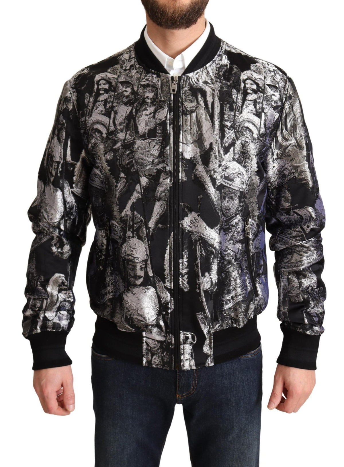 Veste bomber Dolce & Gabbana noire et argentée à motif chiot