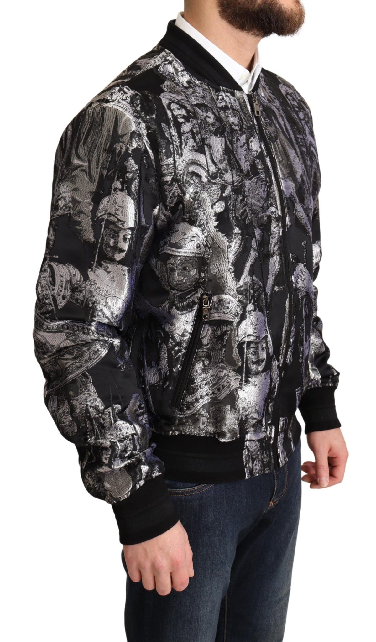 Veste bomber Dolce & Gabbana noire et argentée à motif chiot
