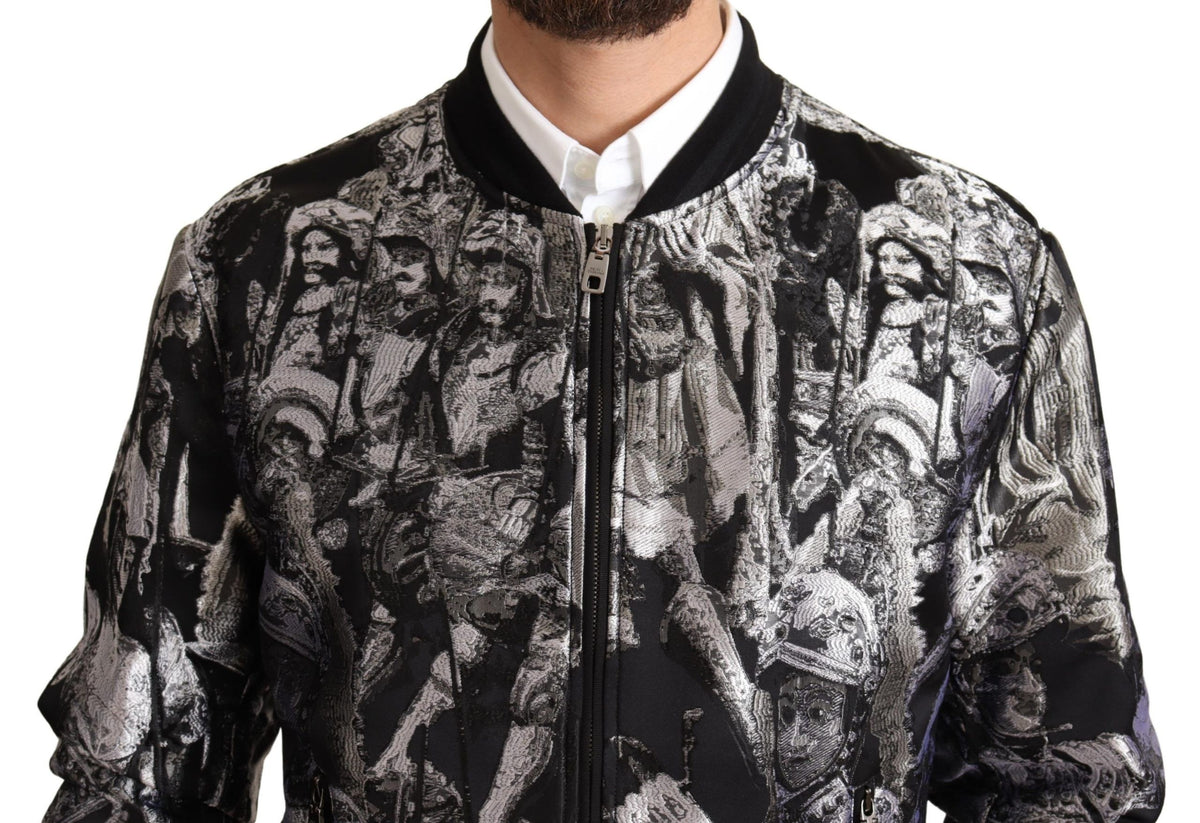 Veste bomber Dolce & Gabbana noire et argentée à motif chiot