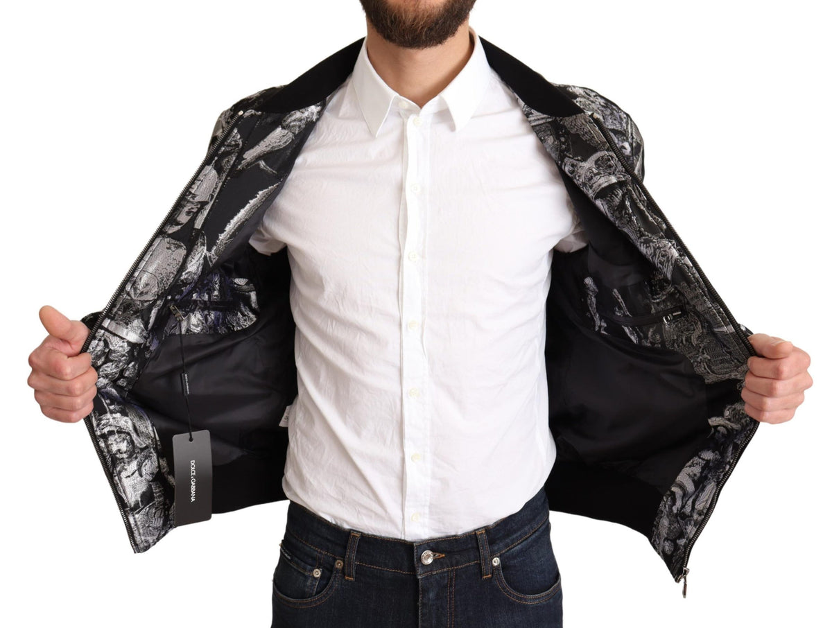 Veste bomber Dolce & Gabbana noire et argentée à motif chiot