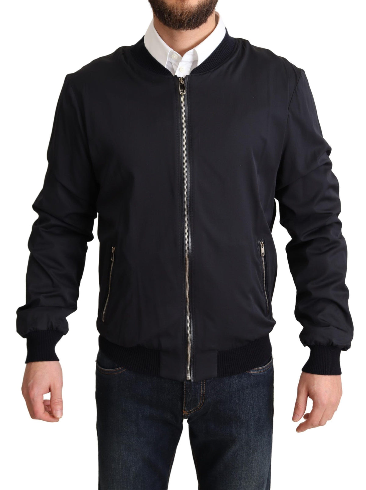 Dolce & Gabbana Manteau court en soie bleue style bomber pour homme