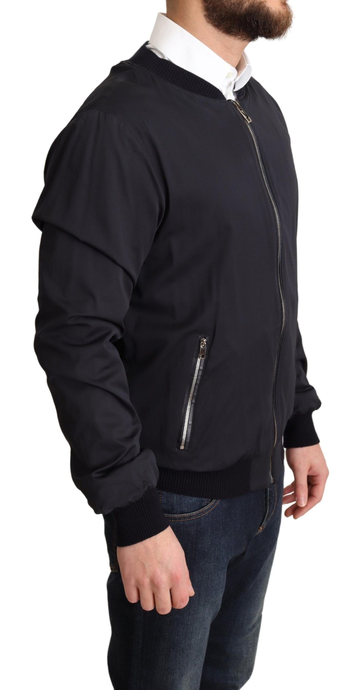 Dolce & Gabbana Manteau court en soie bleue style bomber pour homme