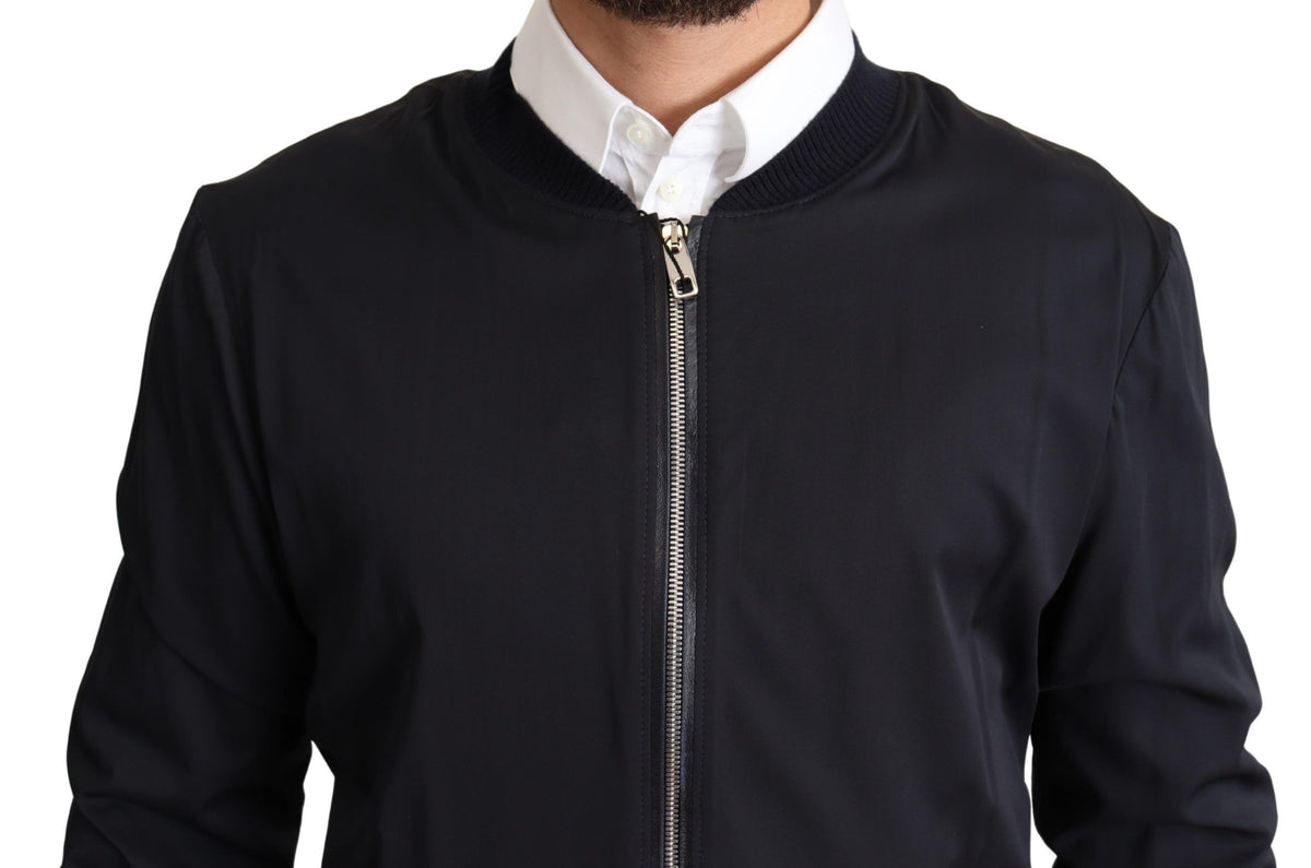 Dolce & Gabbana Manteau court en soie bleue style bomber pour homme