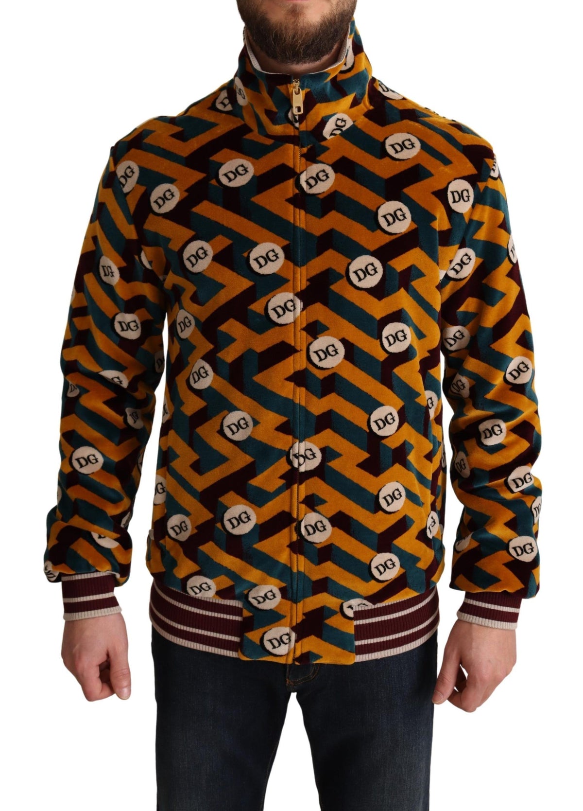 Veste pull homme Dolce &amp; Gabbana en velours multicolore avec logo DG