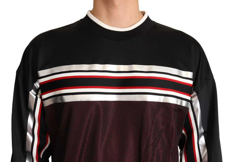 Dolce &amp; Gabbana Zwarte Rode Mesh Sportieve Crewneck Sweater