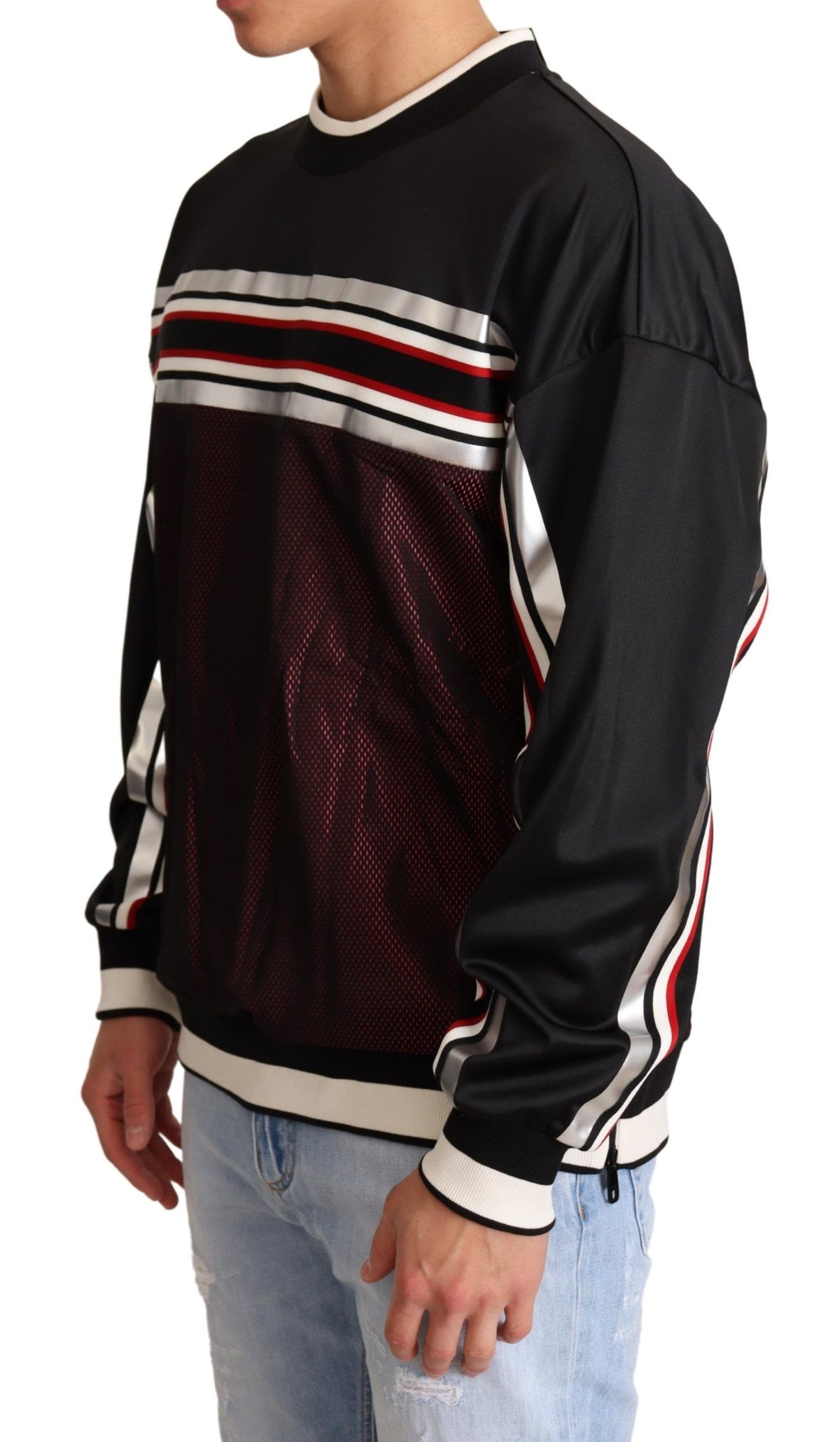 Pull Dolce &amp; Gabbana noir et rouge en maille sport à col rond