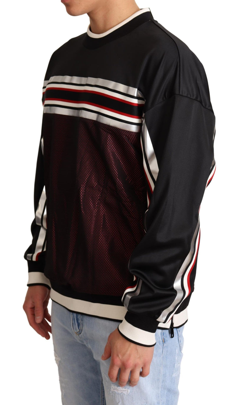 Dolce &amp; Gabbana Zwarte Rode Mesh Sportieve Crewneck Sweater